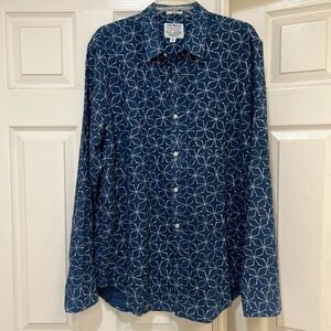 Lucky‎ Brand Men’s Size XL Blue Artistic Print Cotton Casual Button Front Shirt